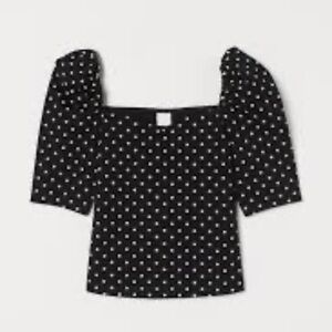 H&M polka dot black-cream puff sleeve top size small